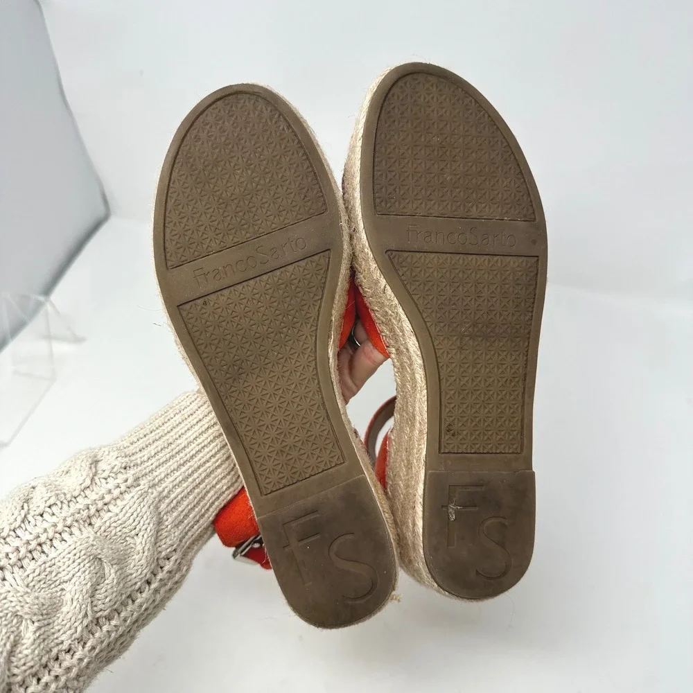 Franco Sarto Pellia Espadrille Platform Sandals Suede Orange Size 7.5‎